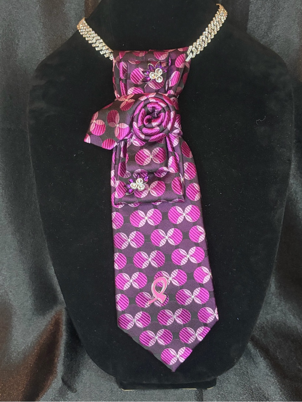 croft & barrow Purple Polka Dot Satin Tie Necklace with Rosette